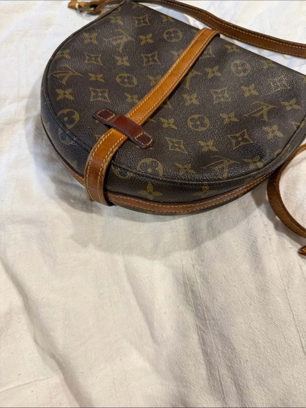 Louis Vuitton Brown Monogram Crossbody Saddle Bag with Tan Strap